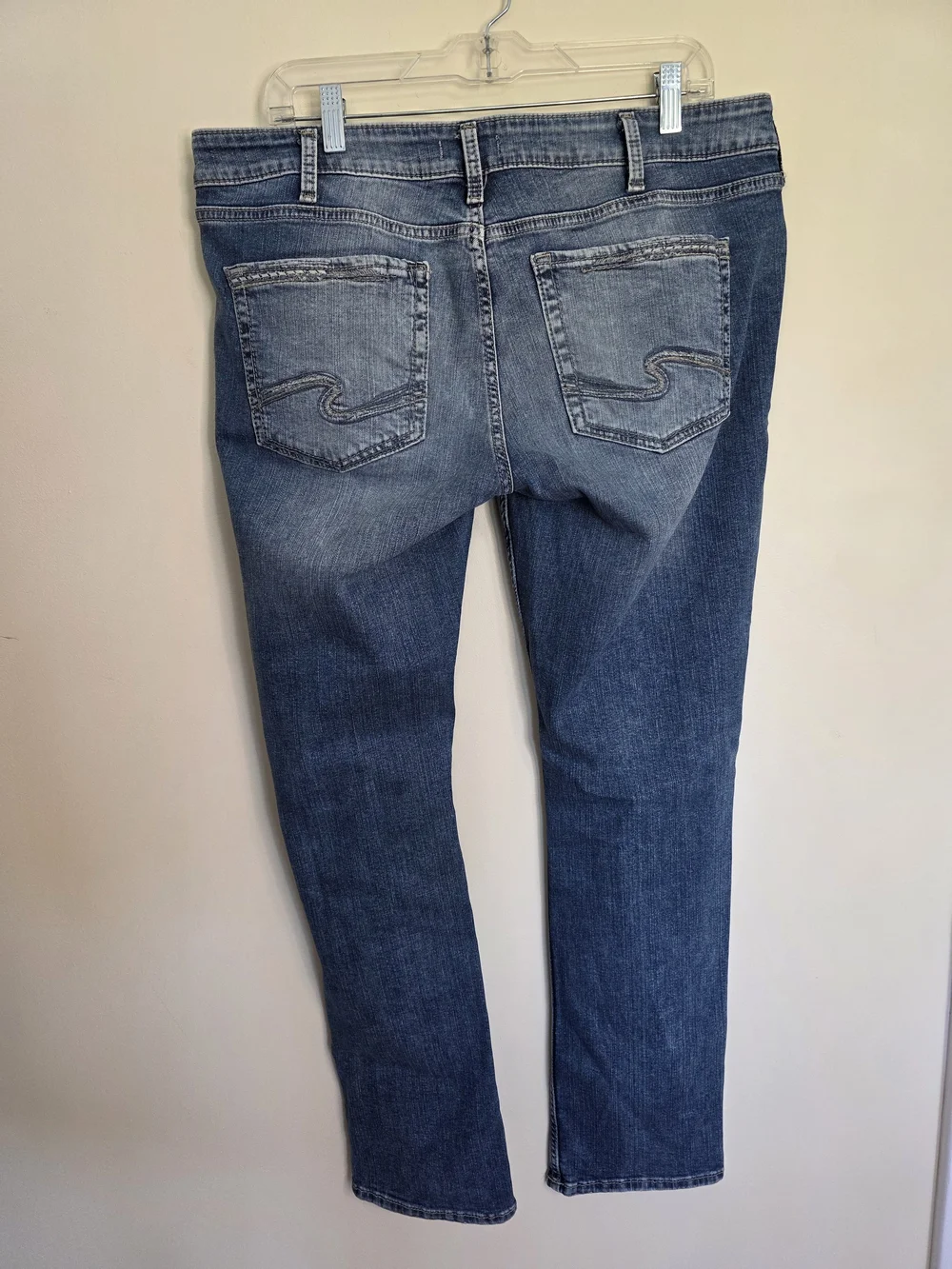 Silver Jeans Women's Elyse Medium Blue Straight Leg Distressed Jeans